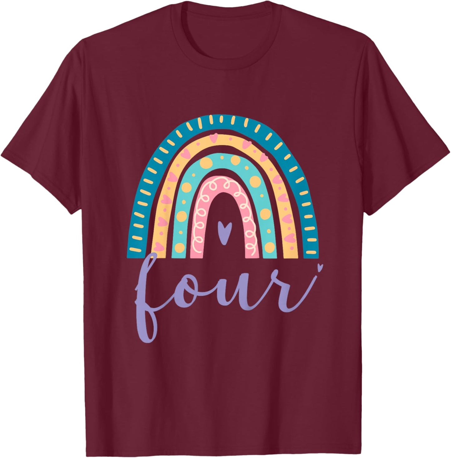 Four Year Old Rainbow 4th Birthday Gifts for Girls 4 Bday T-Shirt - T-Shirt | Maroon