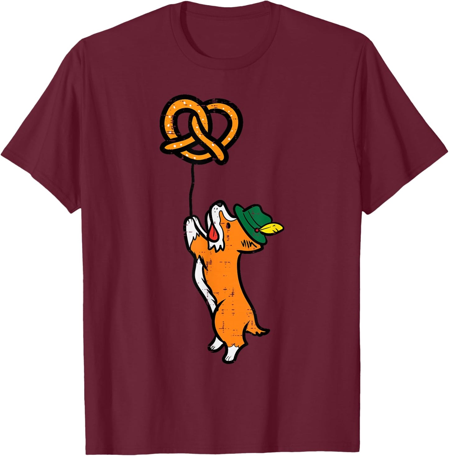 Oktoberfest Dog Corgi Pretzel German Bavarian Kids Women Men T-Shirt - T-Shirt | Maroon
