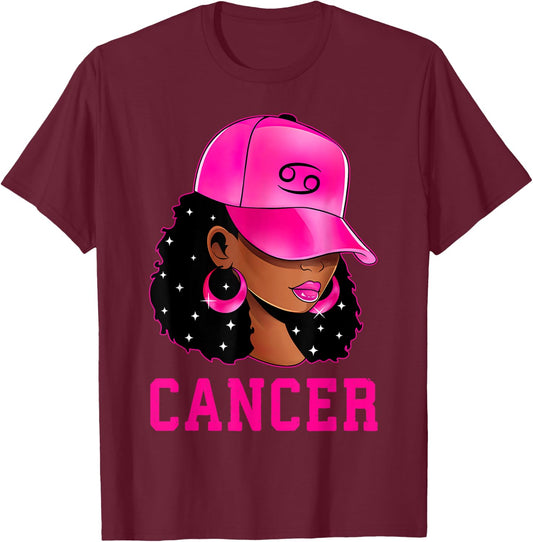 Cancer Queen Sassy Black Woman Afro Girl Zodiac Sign T-Shirt - T-Shirt | Maroon