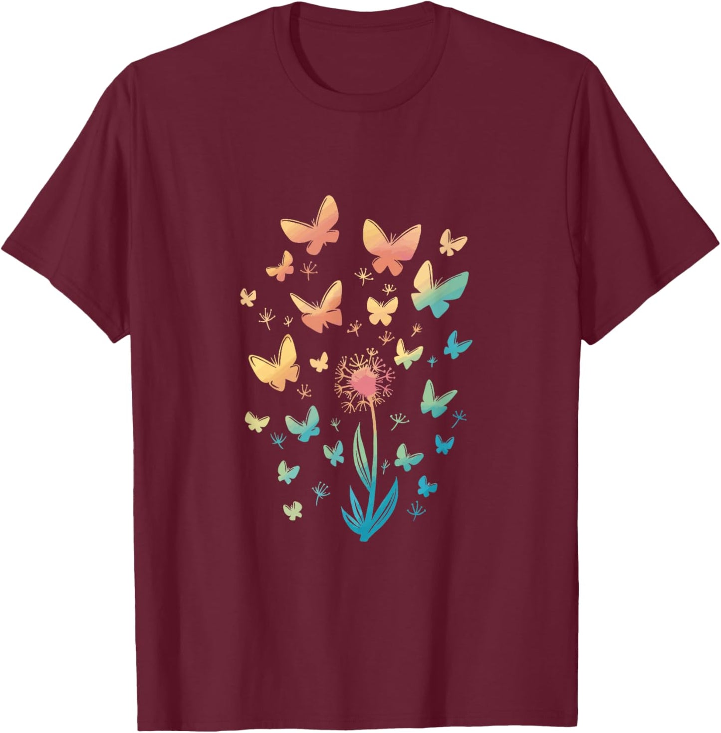 Butterfly colorful butterfly with flowers gift T-Shirt - T-Shirt | Maroon