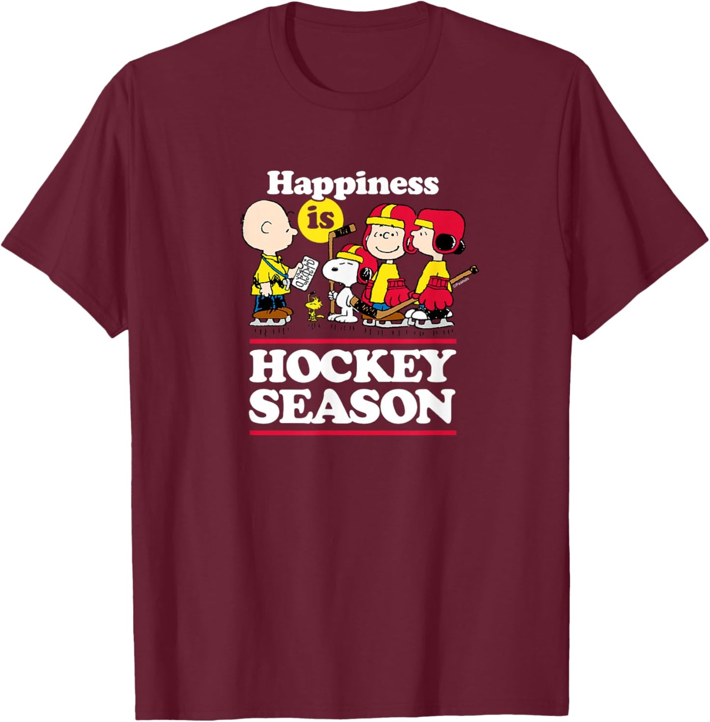 Peanuts - Happiness is Hockey Season T-Shirt - T-Shirt | Maroon