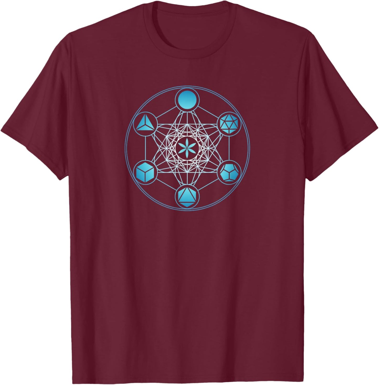 Metatrons Sacred Geometry Cube Platonic Body T-Shirt - T-Shirt | Maroon