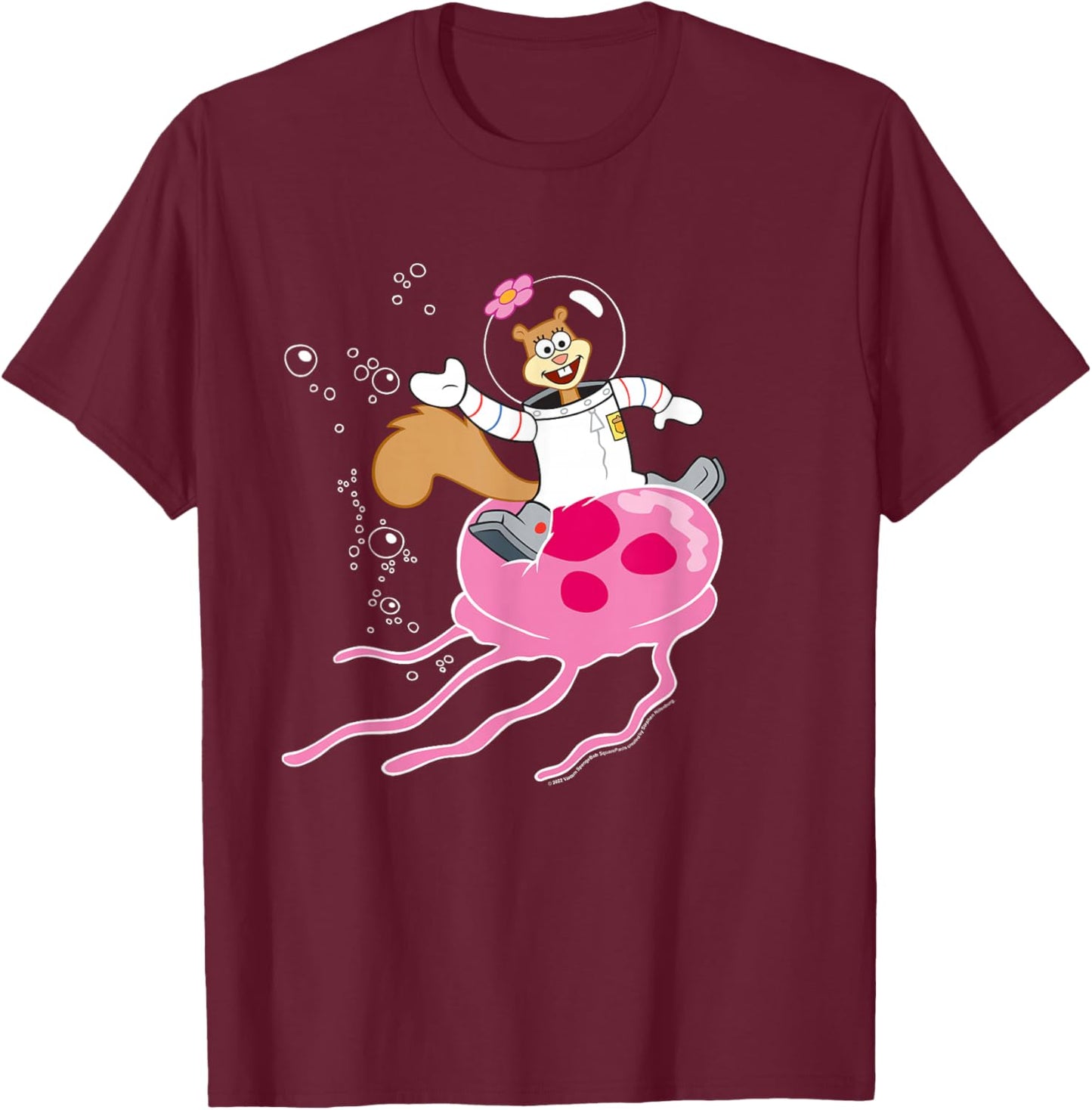 Spongebob Squarepants Sandy Rides The Jellyfish T-Shirt - T-Shirt | Maroon