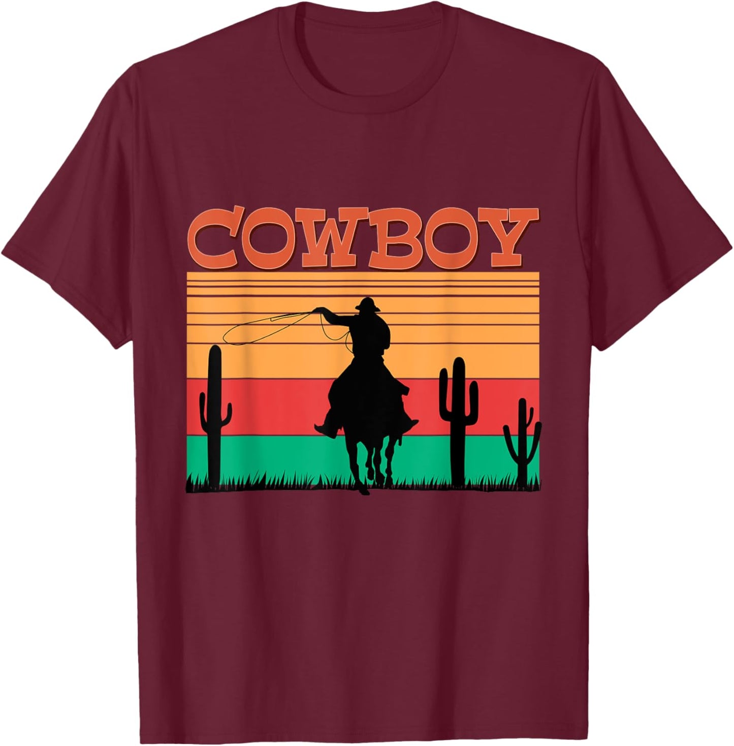 Kids Western Cowboy Rodeo Horse Retro Vintage Roping Cowboy T-Shirt - T-Shirt | Maroon