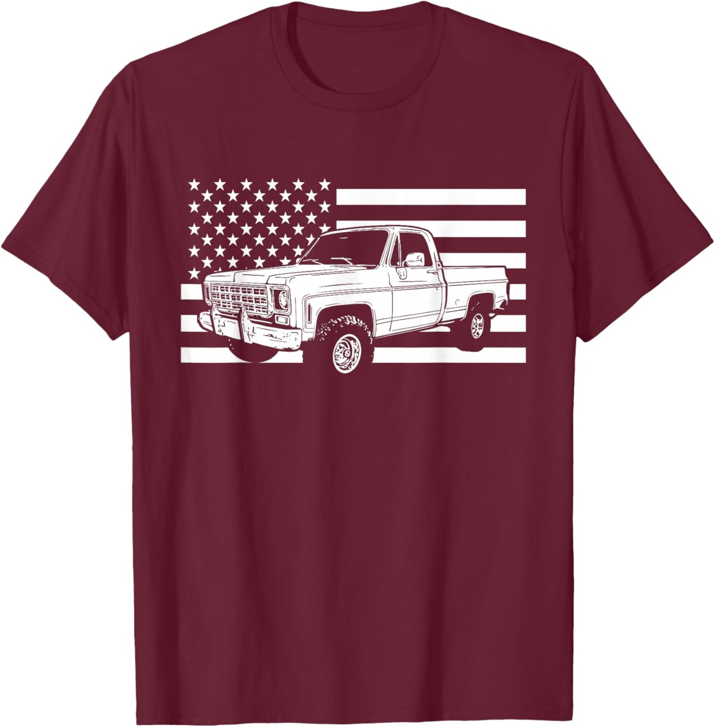 77 Square Body Truck American Flag Squarebody T-Shirt - T-Shirt | Maroon