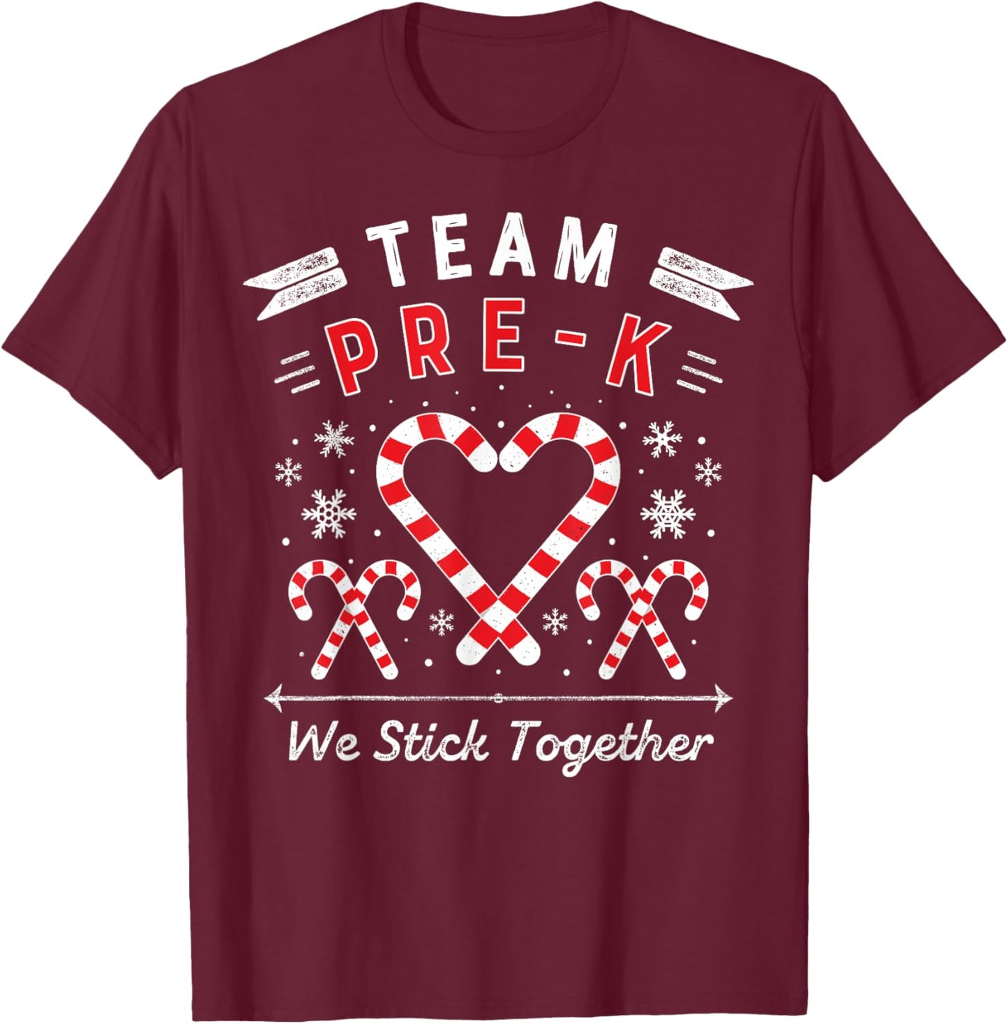 Team Pre-K Christmas Candy Cane Heart Preschool PreK Teacher Women Kids T-Shirt - T-Shirt | Maroon