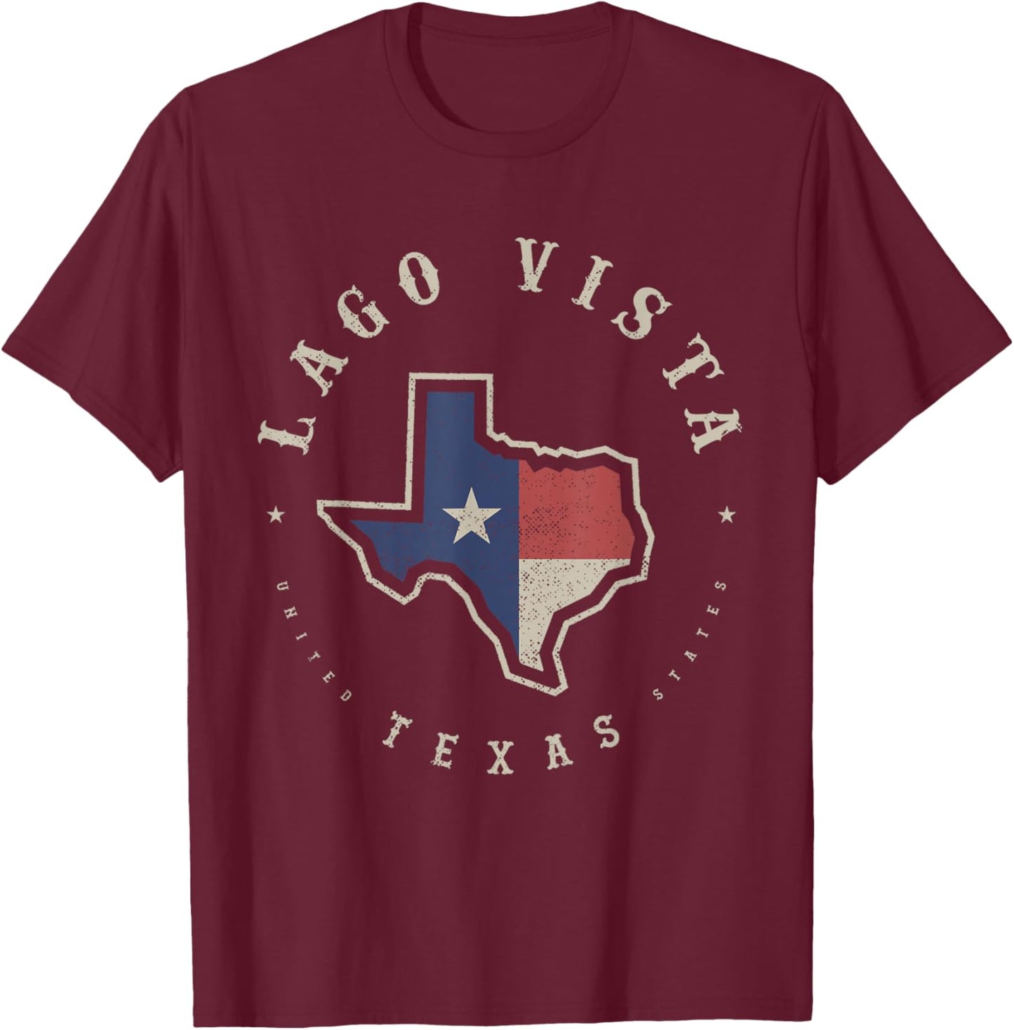 Vintage Lago Vista Texas State Flag Map Souvenir Gift T-Shirt - T-Shirt | Maroon