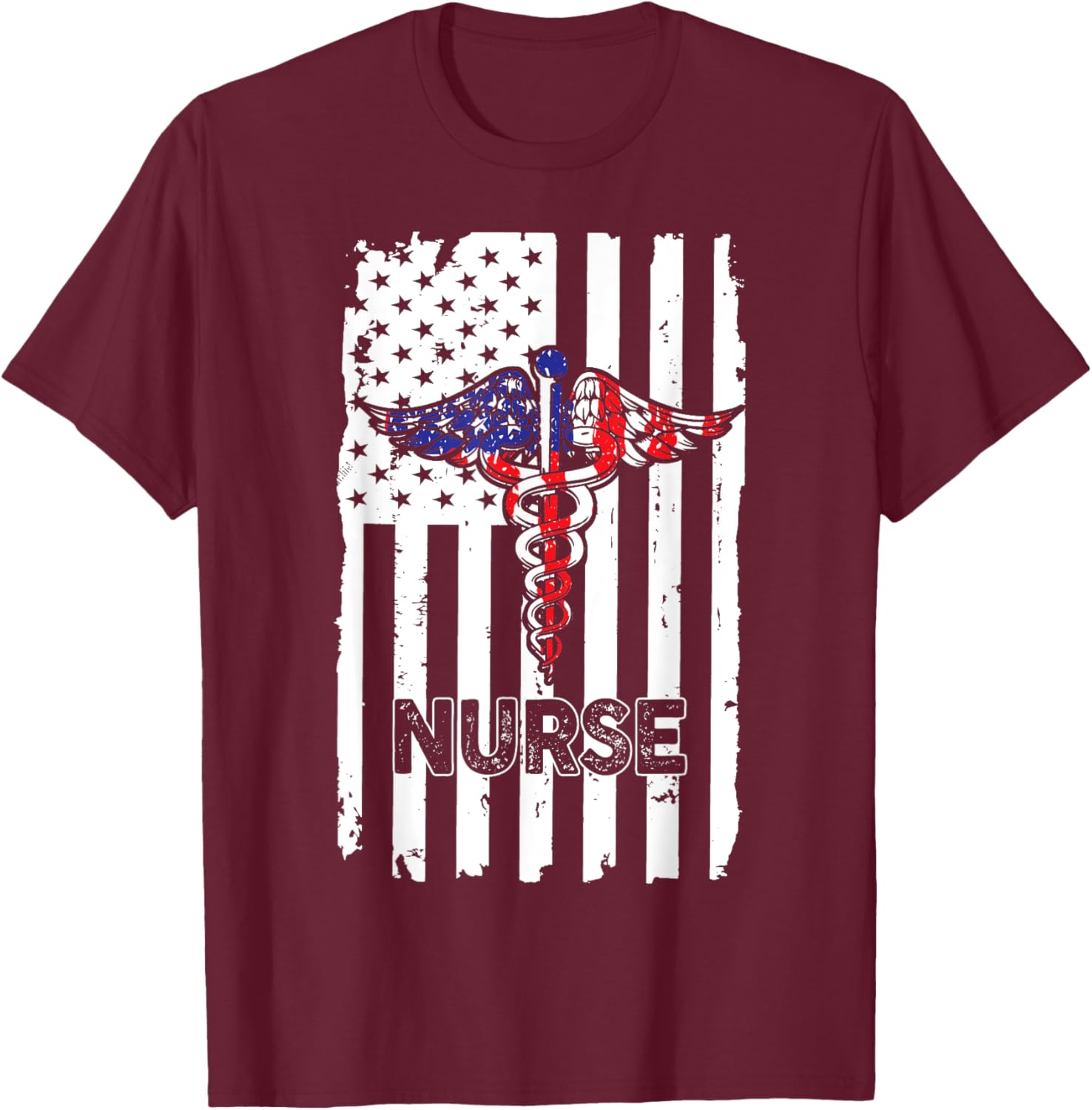 Nurse 365 Nurse American US Flag T-Shirt - T-Shirt | Maroon