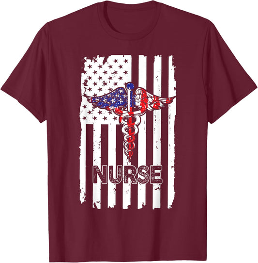 Nurse 365 Nurse American US Flag T-Shirt - T-Shirt | Maroon