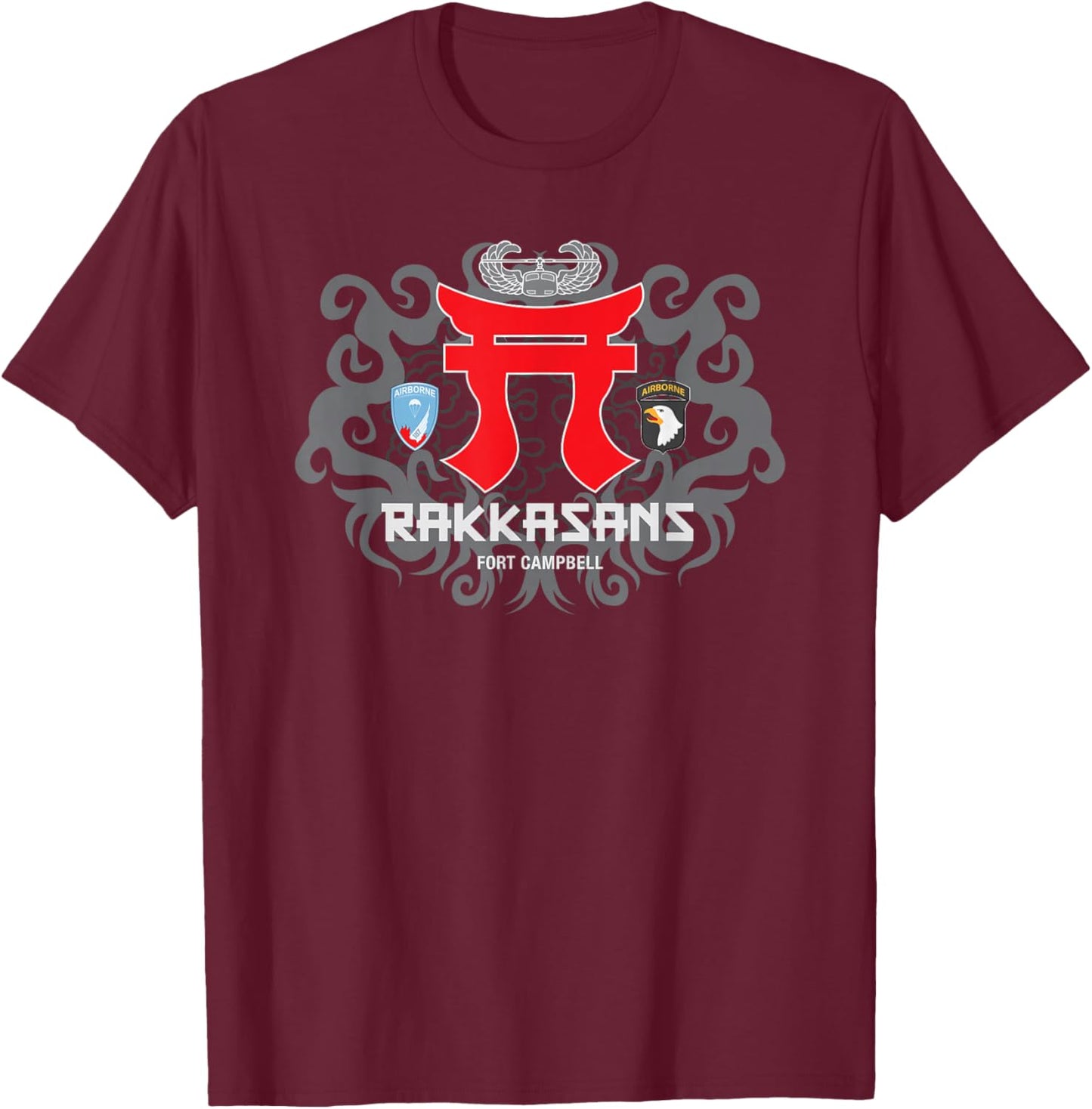 MEDALS OF AMERICA EST. 1976 RAKKASANS FORT CAMPBELL Black Adult T-Shirt - T-Shirt | Maroon