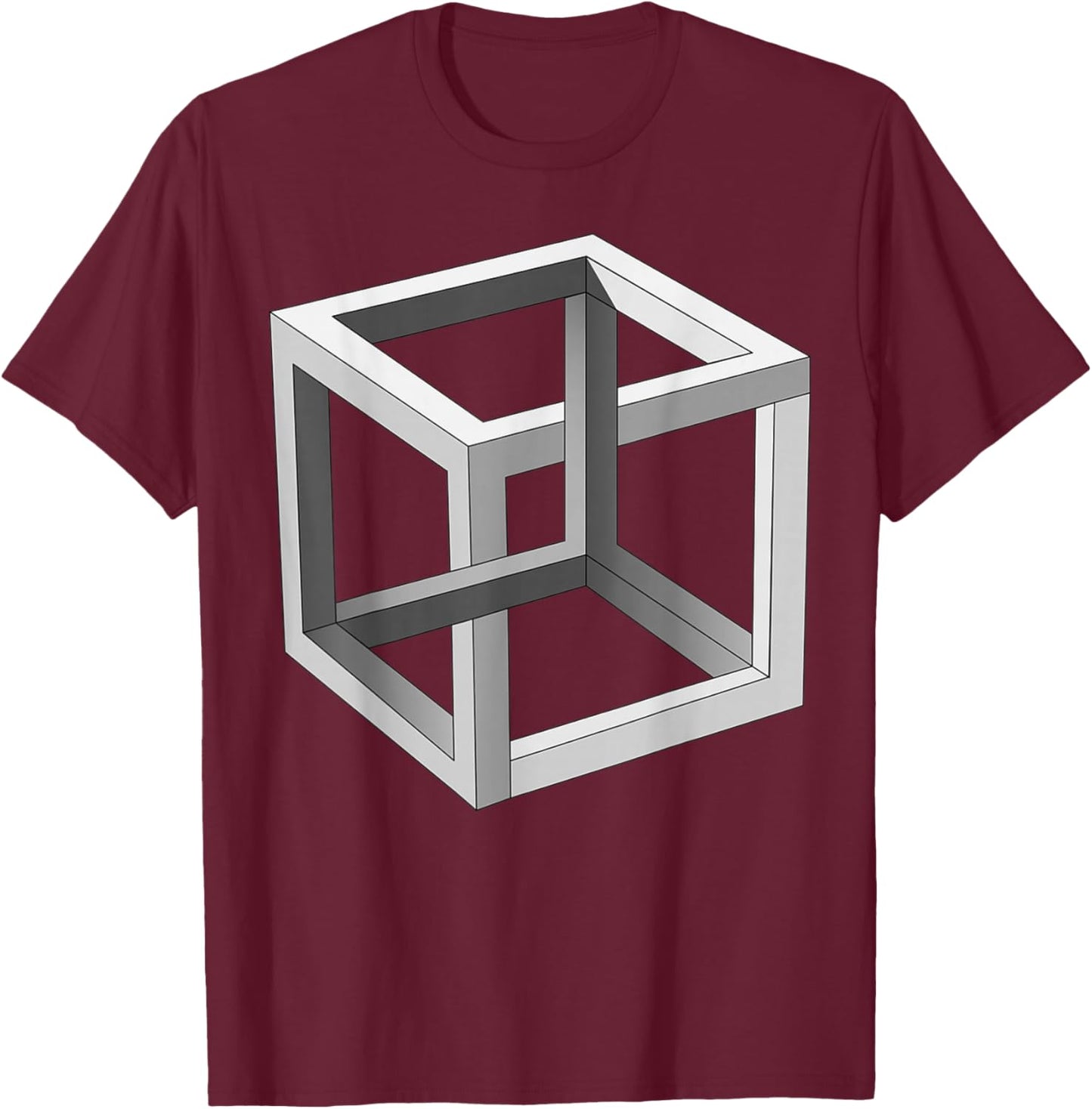 3D Geometric Cube Impossible Brain Bender Eye Trick Gift T-Shirt - T-Shirt | Maroon