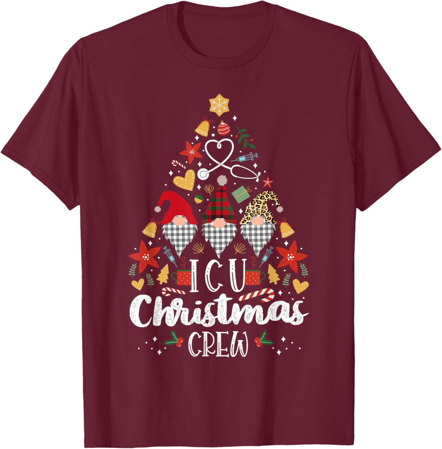 Christmas NICU Crew Nurse Doctor Tech Neonatal ICU Squad T-Shirt - T-Shirt | Maroon