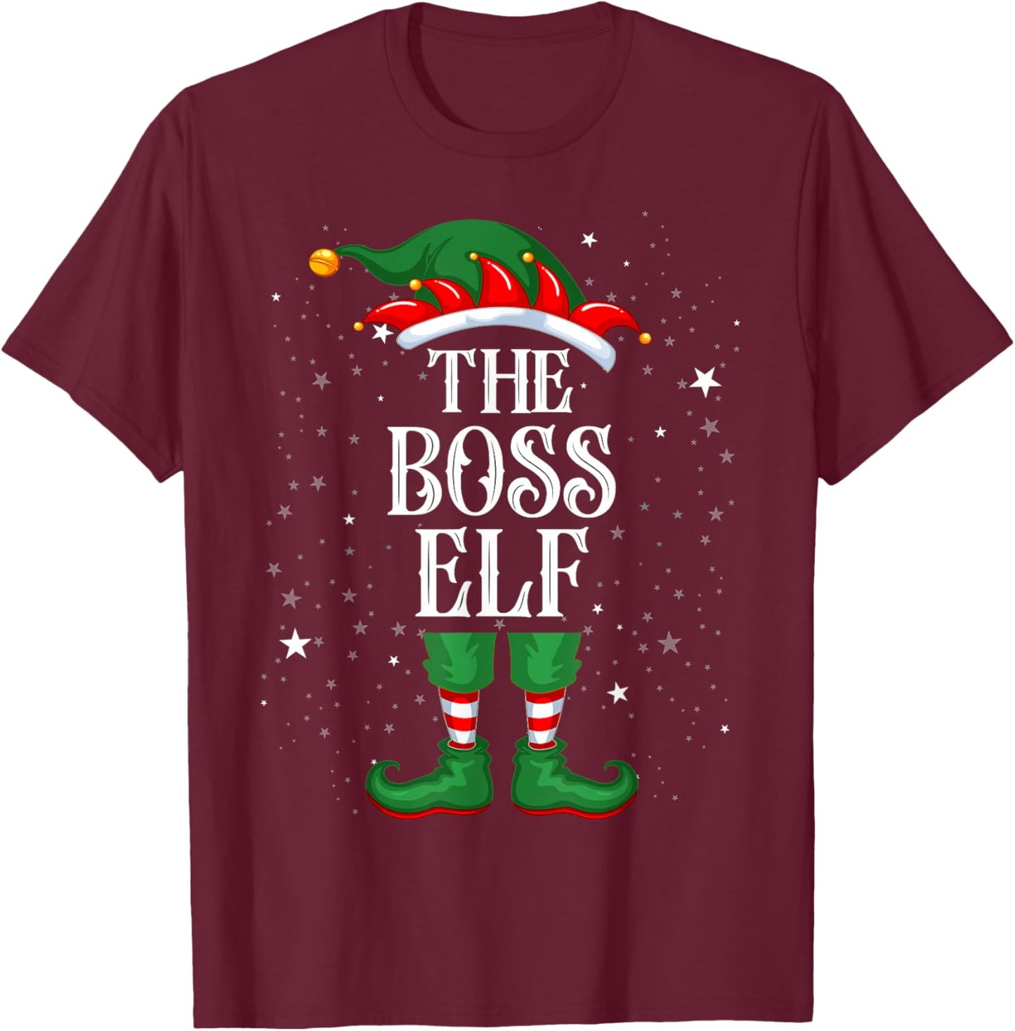 Christmas Elf Matching Family Group Funny The Boss Elf T-Shirt - T-Shirt | Maroon