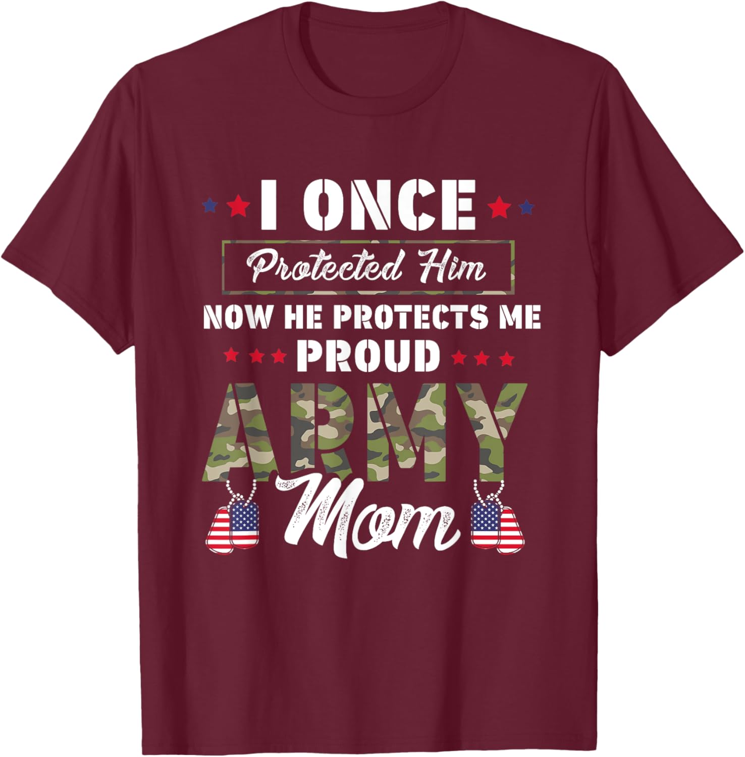 I Once Protected Him Now He Protects Me Proud Army Mom T-Shirt - T-Shirt | Maroon