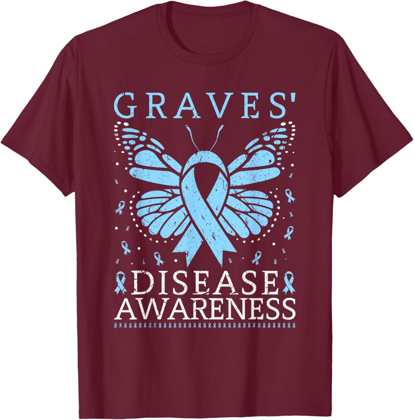 Graves Disease Awareness Butterfly Ribbon Thyroid T-Shirt - T-Shirt | Maroon