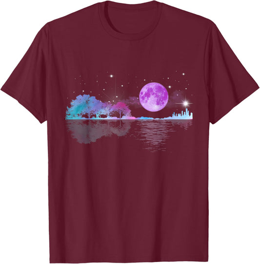 Acoustic Guitar Lake Shadow Nature Chrsitmas Xmas Guitarist T-Shirt - T-Shirt | Maroon