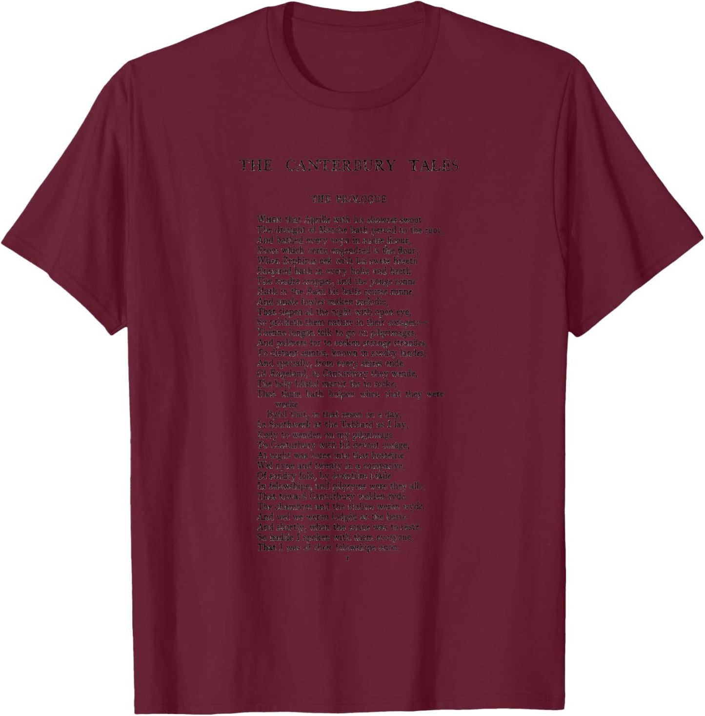 The Canterbury Tales Geoffrey Chaucer First Page T-Shirt - T-Shirt | Maroon