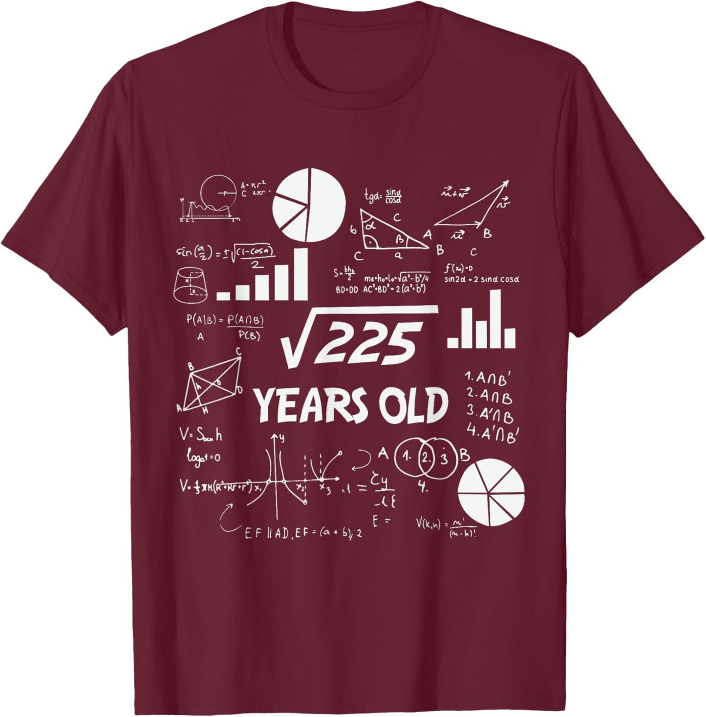 15th Birthday Square Root of 225 Math 15 Years Old Birthday T-Shirt - T-Shirt | Maroon