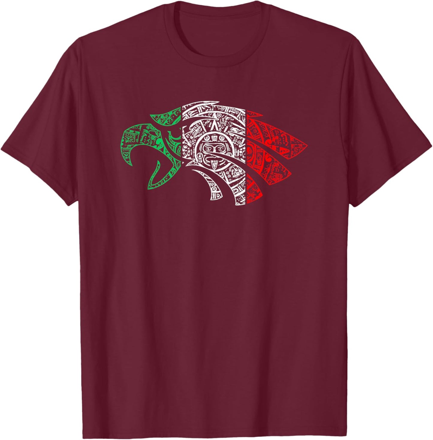Mexico Sacred Aztec Calendar Mexican Eagle Archeological T-Shirt - T-Shirt | Maroon