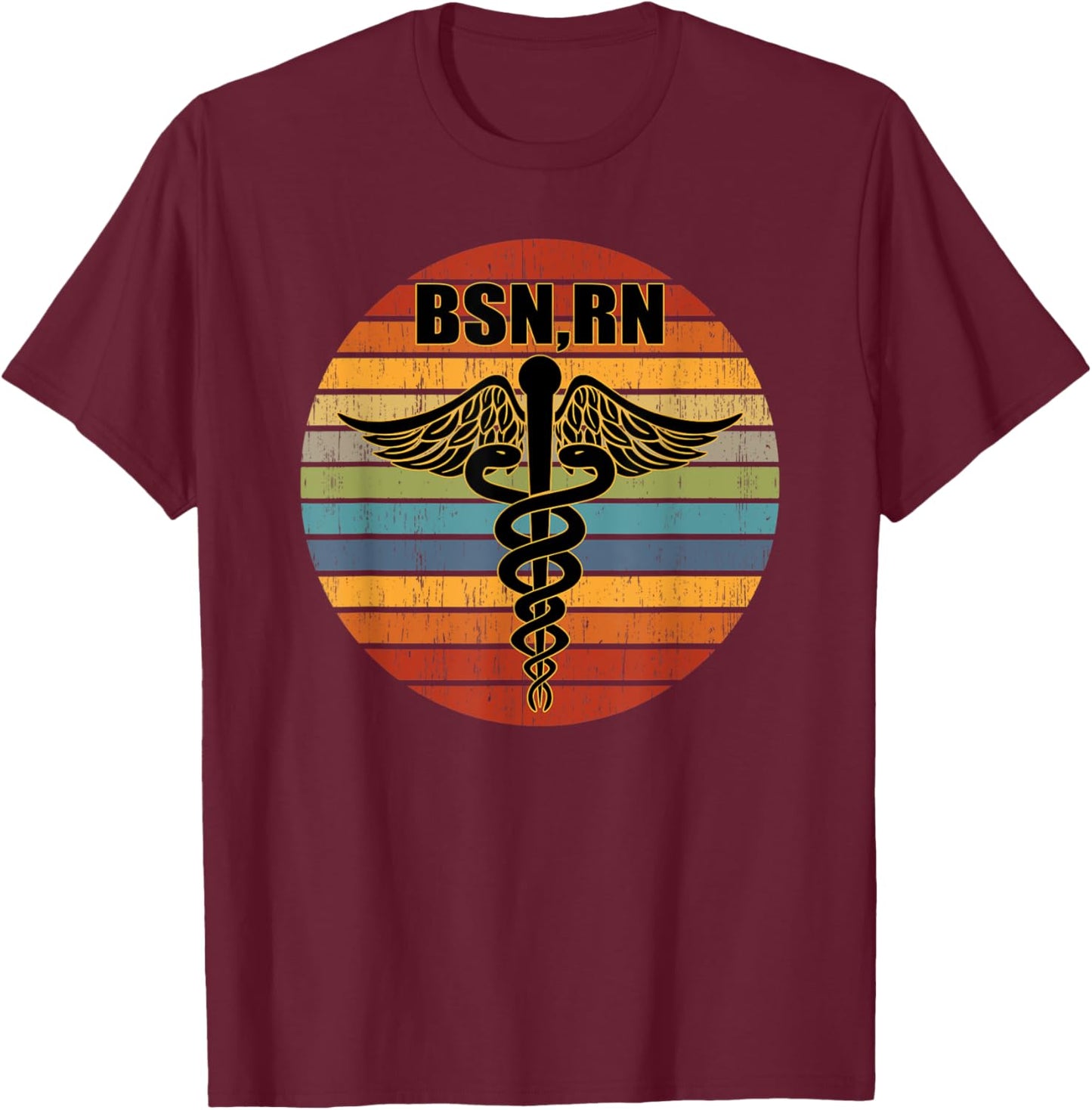 BSN Registered Nurse RN Caduceus Symbol Retro BSN, RN Role T-Shirt - T-Shirt | Maroon