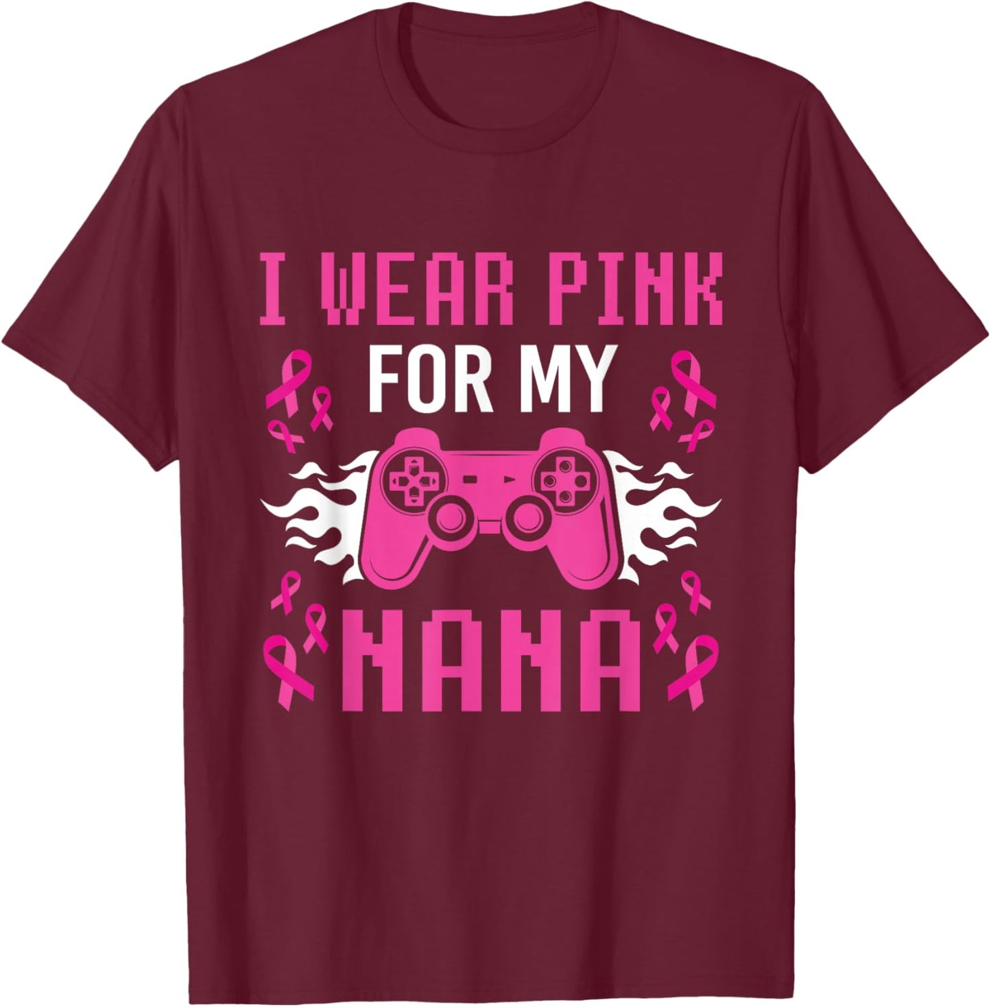 I Wear Pink For My Nana Breast Cancer Gaming Kids Boys Youth T-Shirt - T-Shirt | Maroon