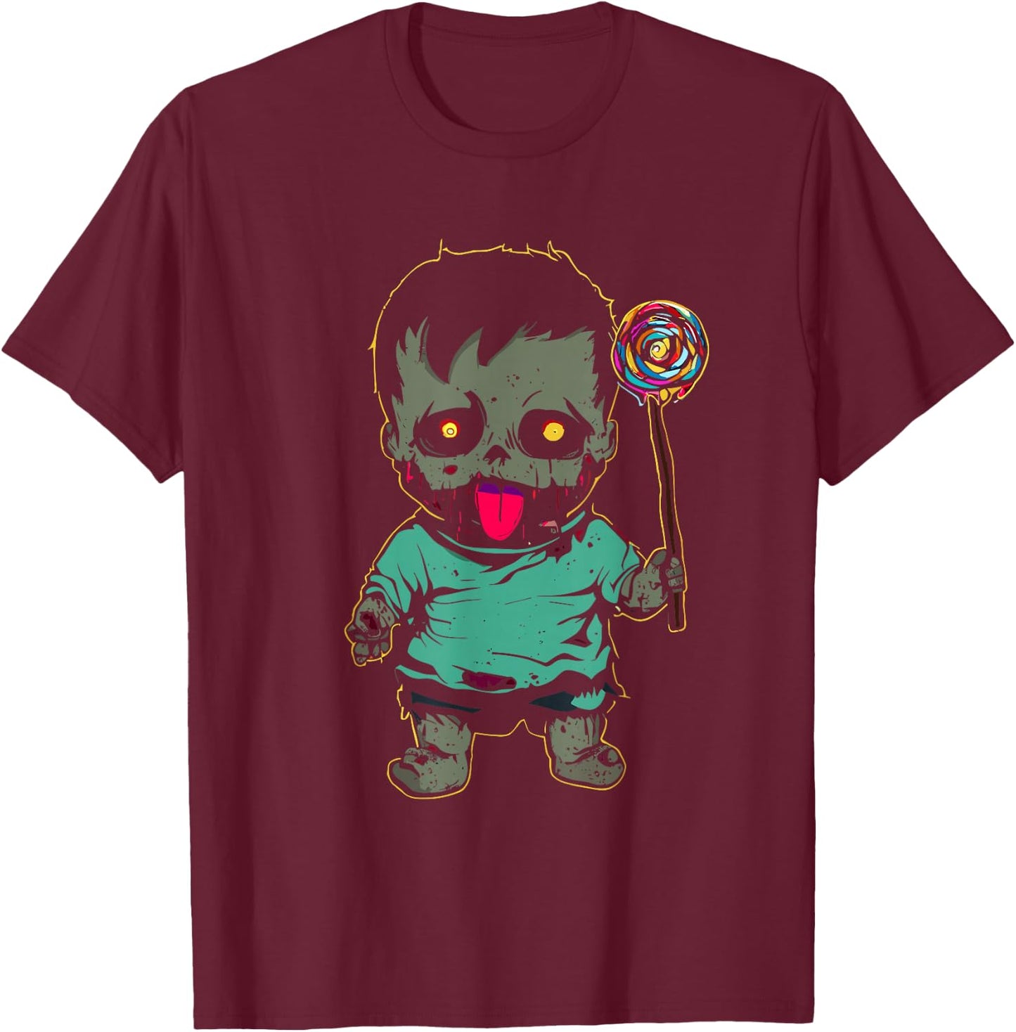 Zombie Baby With Lollipop - Spooky Monster Halloween Costume T-Shirt - T-Shirt | Maroon