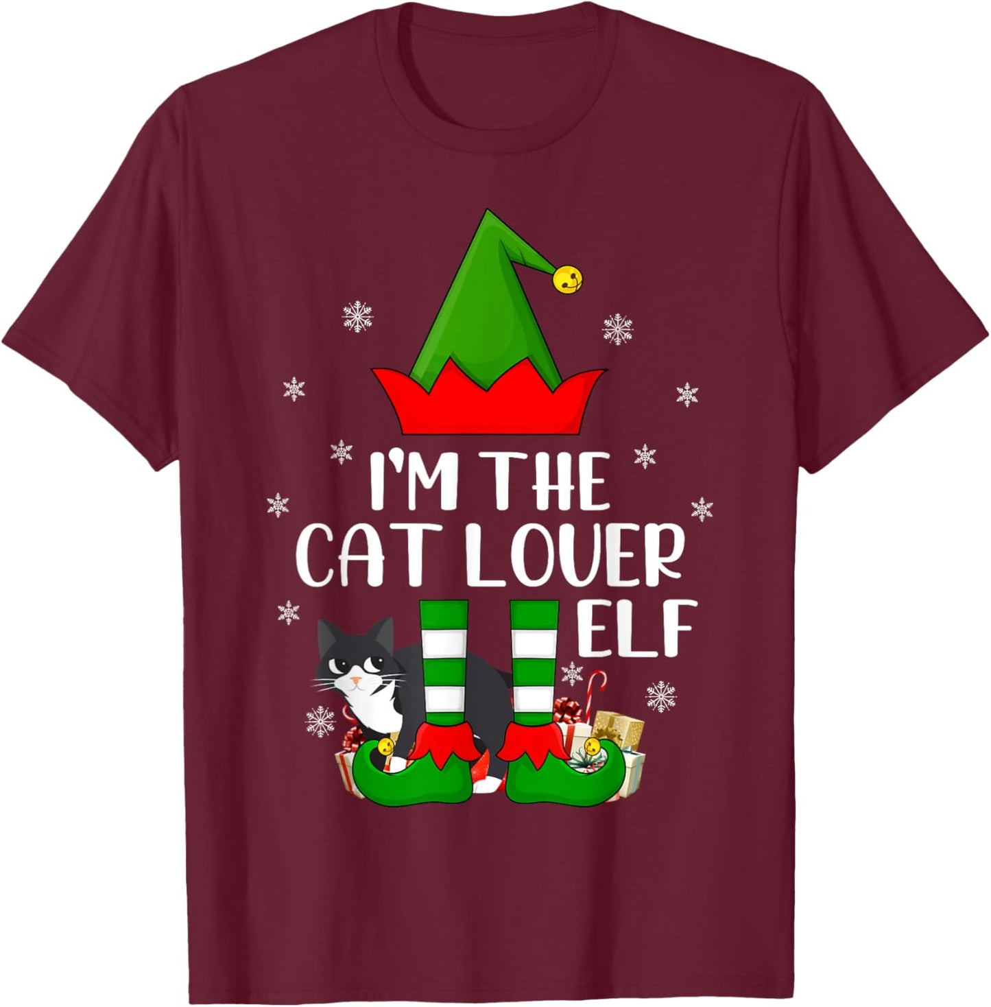 Matching Family I'm The Cat Lover Elf Christmas Women Kids T-Shirt - T-Shirt | Maroon