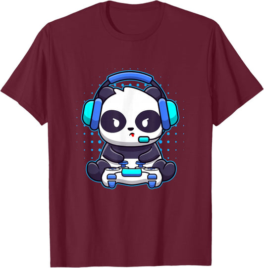 Gaming Panda Video-games Funny Gamer Player Animal Lover T-Shirt - T-Shirt | Maroon