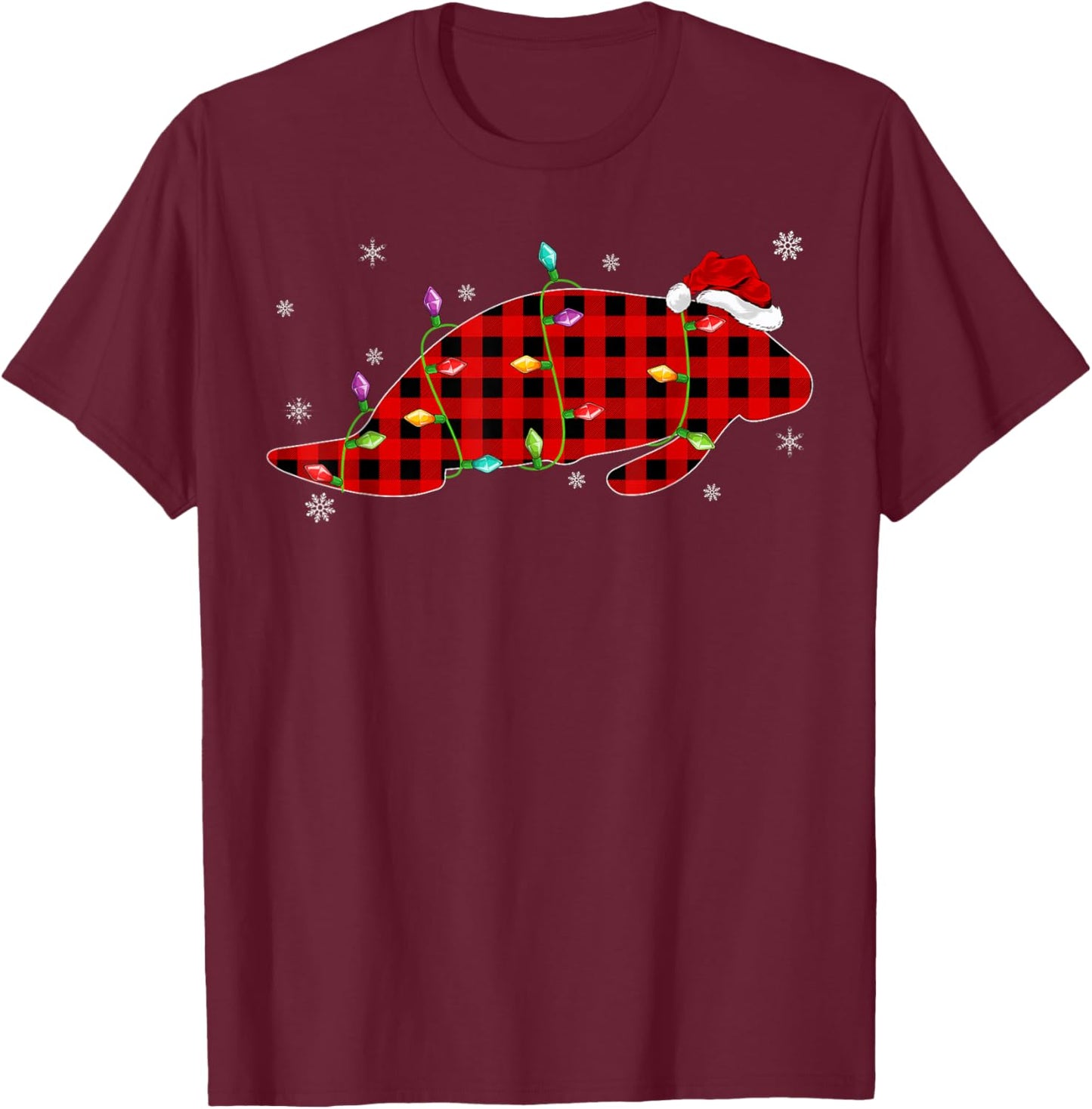 Funny Buffalo Plaid Family Matching Manatee Christmas Pajama T-Shirt - T-Shirt | Maroon
