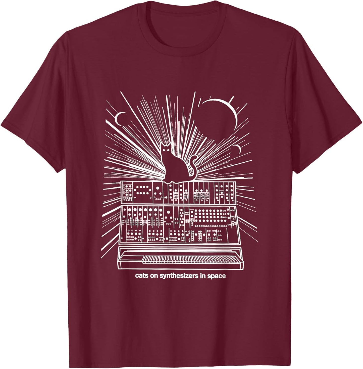 Cats On Synthesizers In Space Cat Owner Musician, Cat Lover T-Shirt - T-Shirt | Maroon