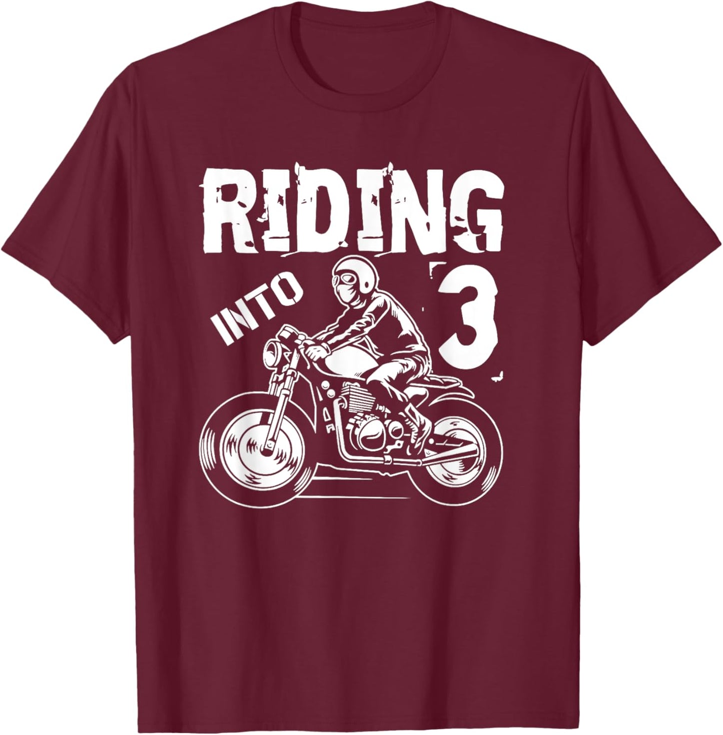 Riding Into 3 Years Old 3rd Birthday Kids Motorcycle Party T-Shirt - T-Shirt | Maroon