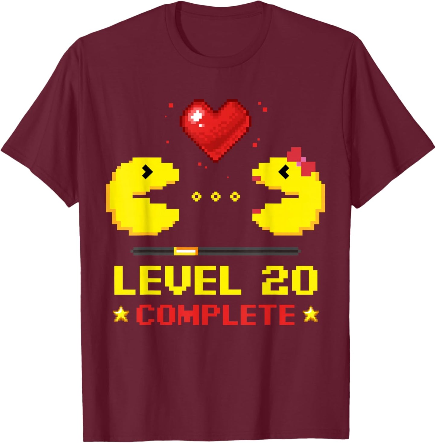 Level 20 Complete Gamers 20th Wedding Anniversary Valentines T-Shirt - T-Shirt | Maroon