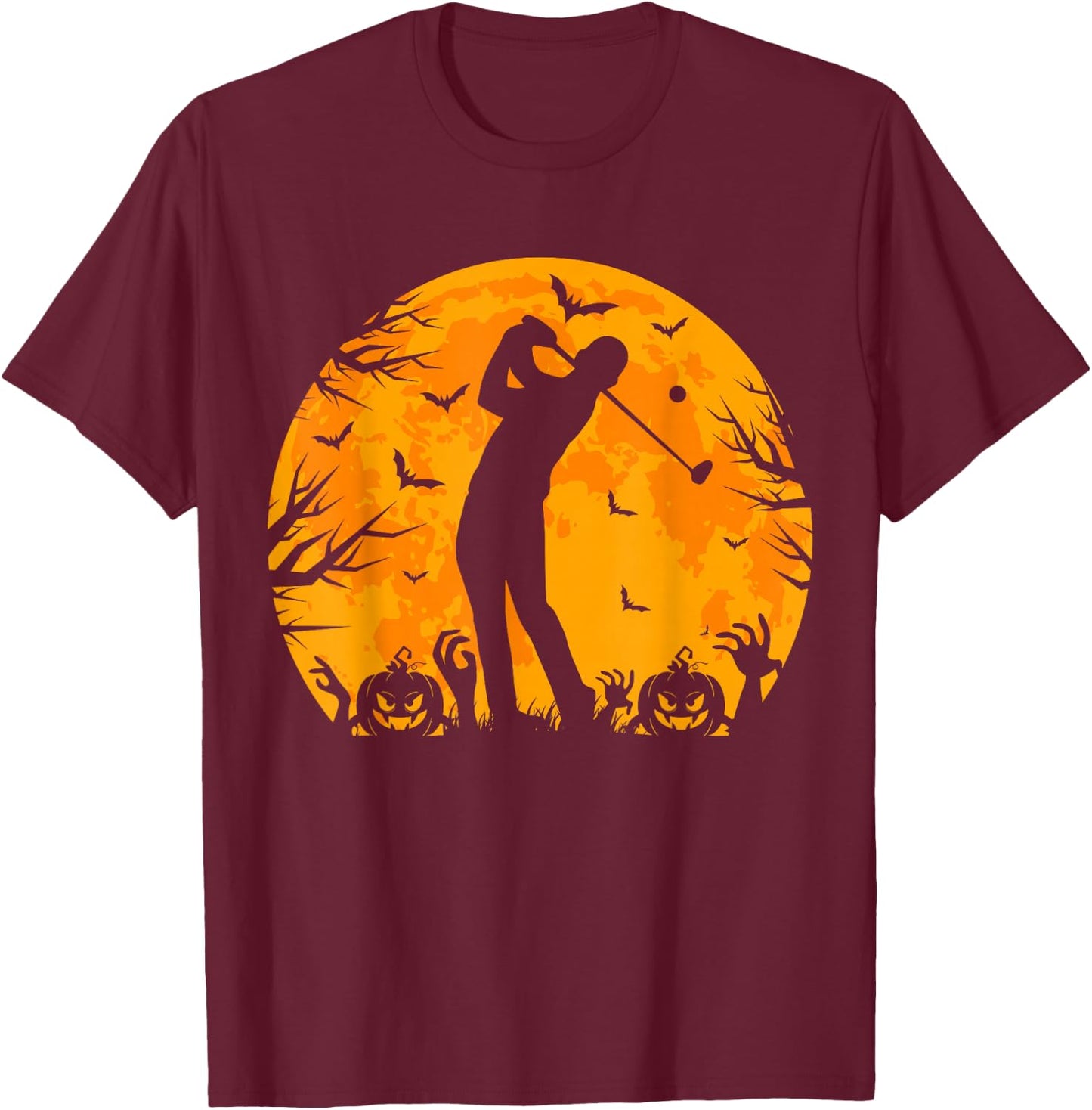 Golfing Halloween Men Golfer Pumpkin Spooky Golf Halloween T-Shirt - T-Shirt | Maroon