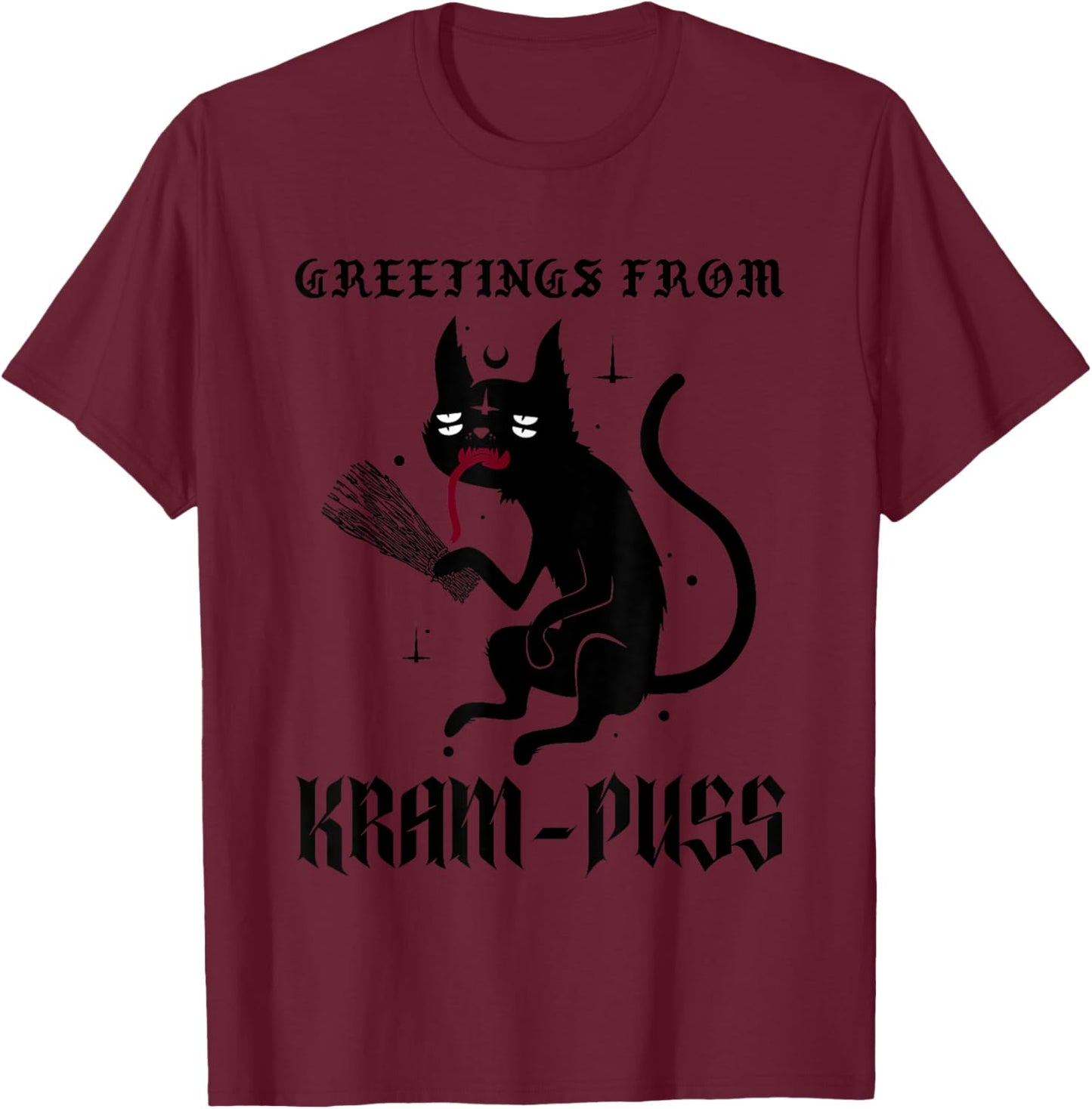 Funny Krampus Cat Christmas Greetings From Kram-Puss Pagan Women Kids T-Shirt - T-Shirt | Maroon