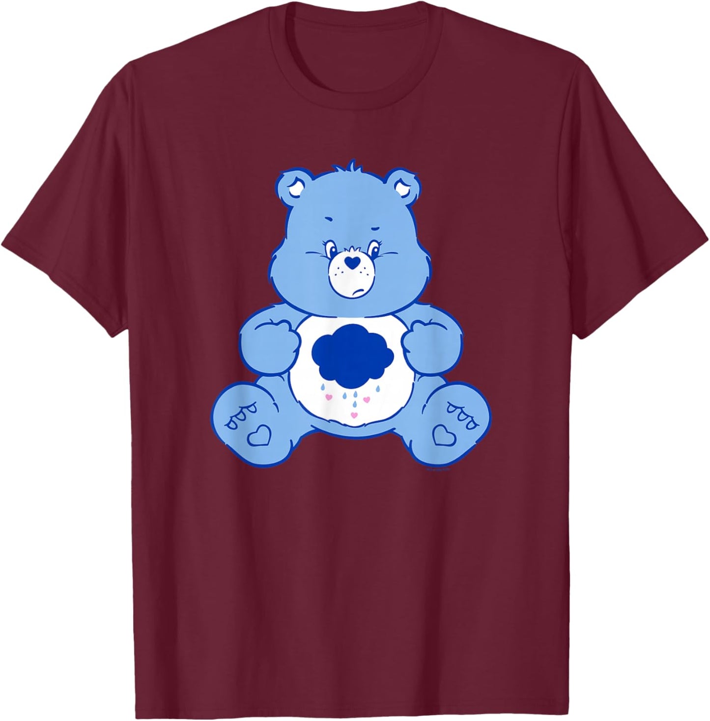 Care Bears Vintage Classic Grumpy Bear Cloudy Belly Badge T-Shirt - T-Shirt | Maroon