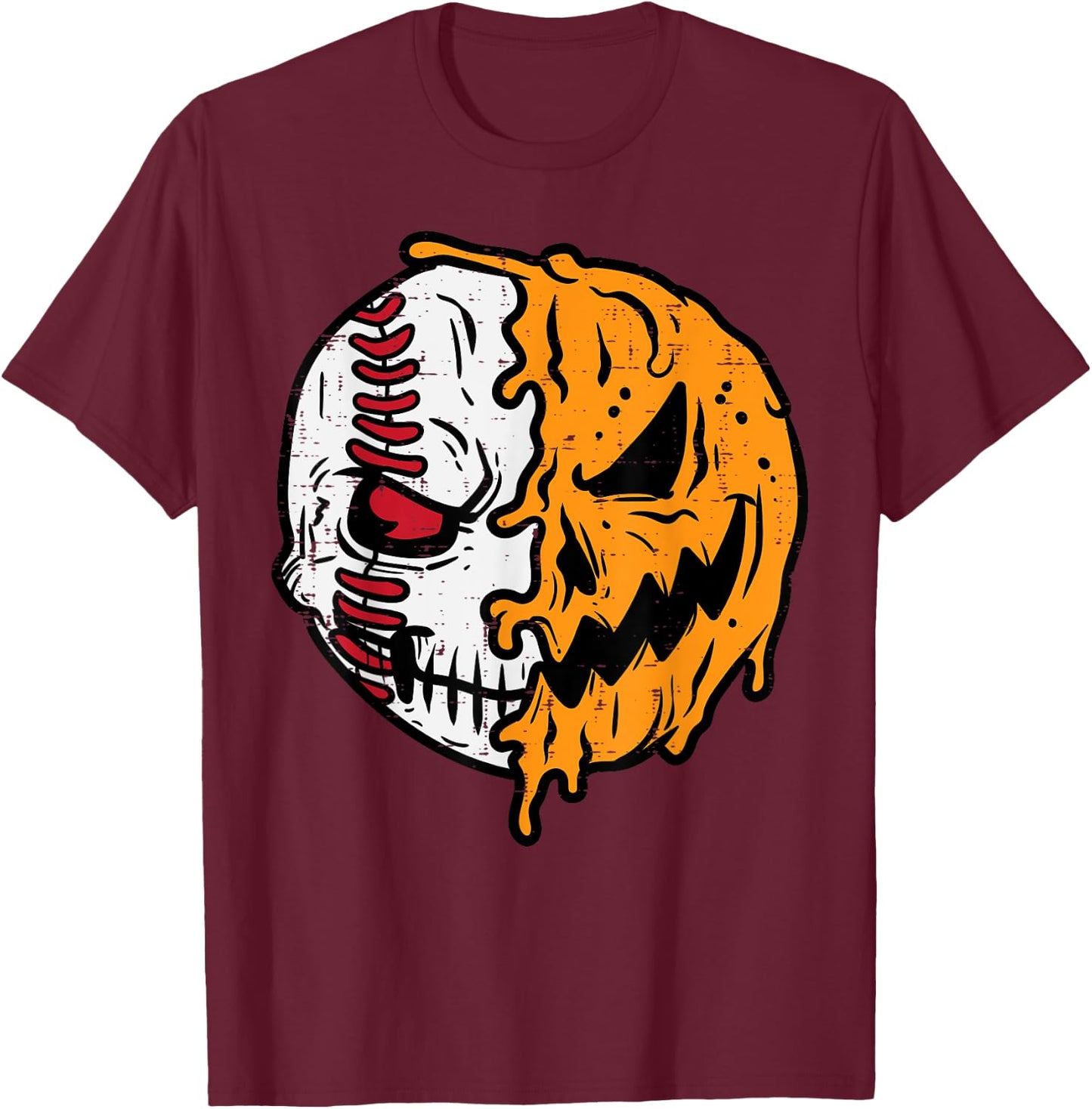 Halloween Baseball Pumpkin Jackolantern Costume Men Boys Kid T-Shirt - T-Shirt | Maroon
