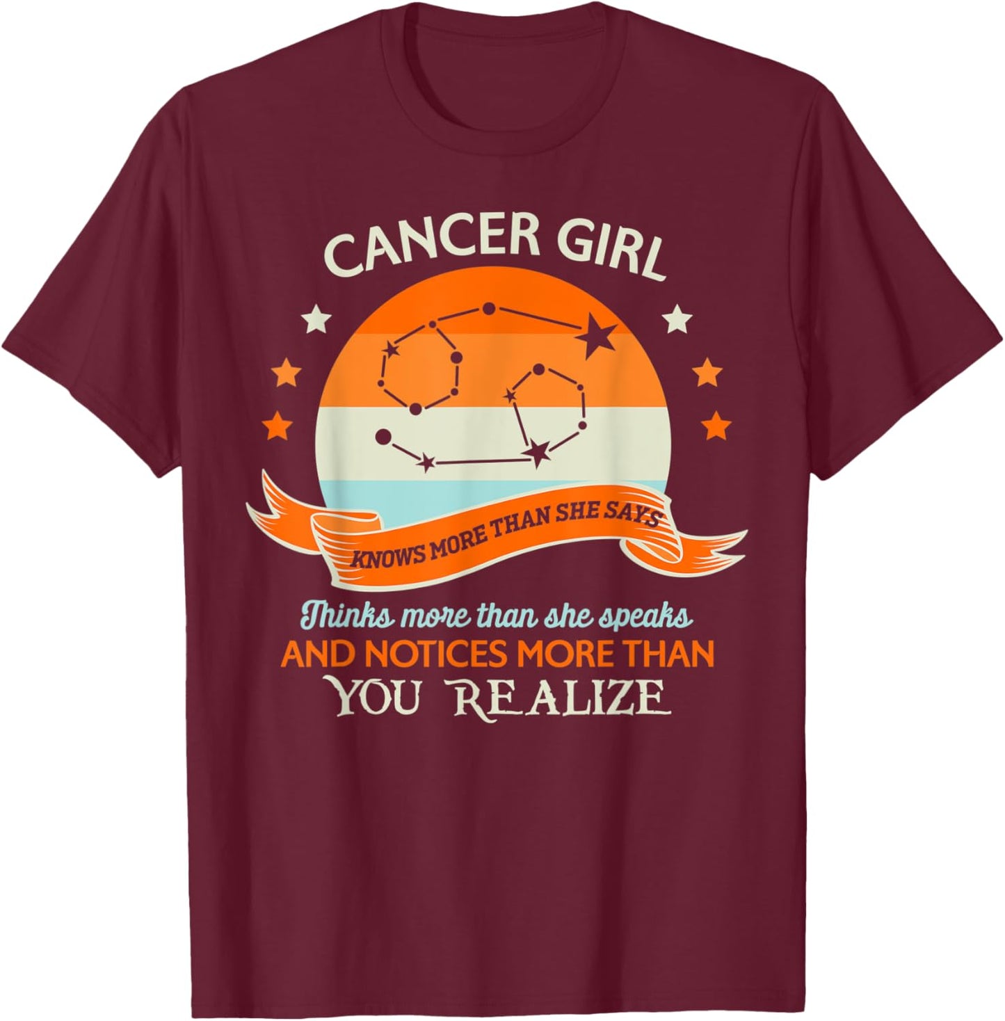 Vintage Cancer Girl knows more than she says funny T-Shirt - T-Shirt | Maroon