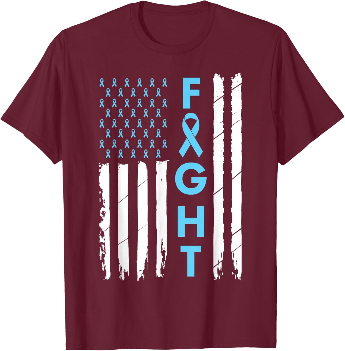 USA Prostate Cancer Awareness Light Blue Ribbon Survivor T-Shirt - T-Shirt | Maroon