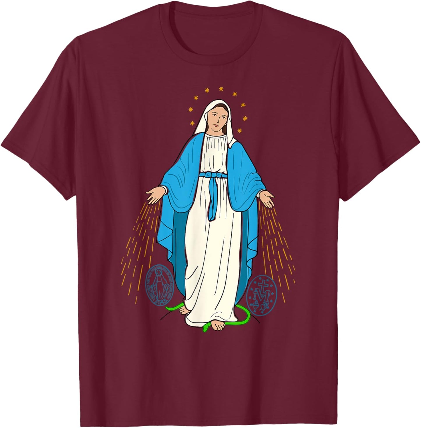 Our Lady of Grace - Virgen de la Medalla Milagrosa T-Shirt - T-Shirt | Maroon