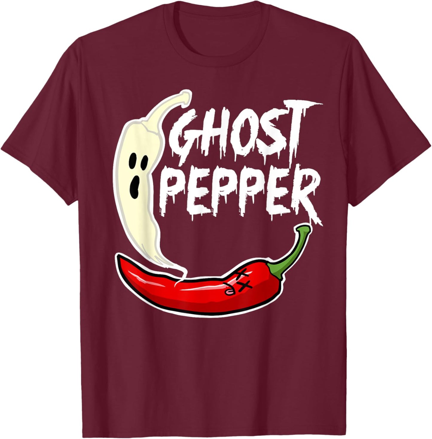 Ghost Pepper Funny Spicy Hot Halloween Ghost Pepper T-Shirt - T-Shirt | Maroon