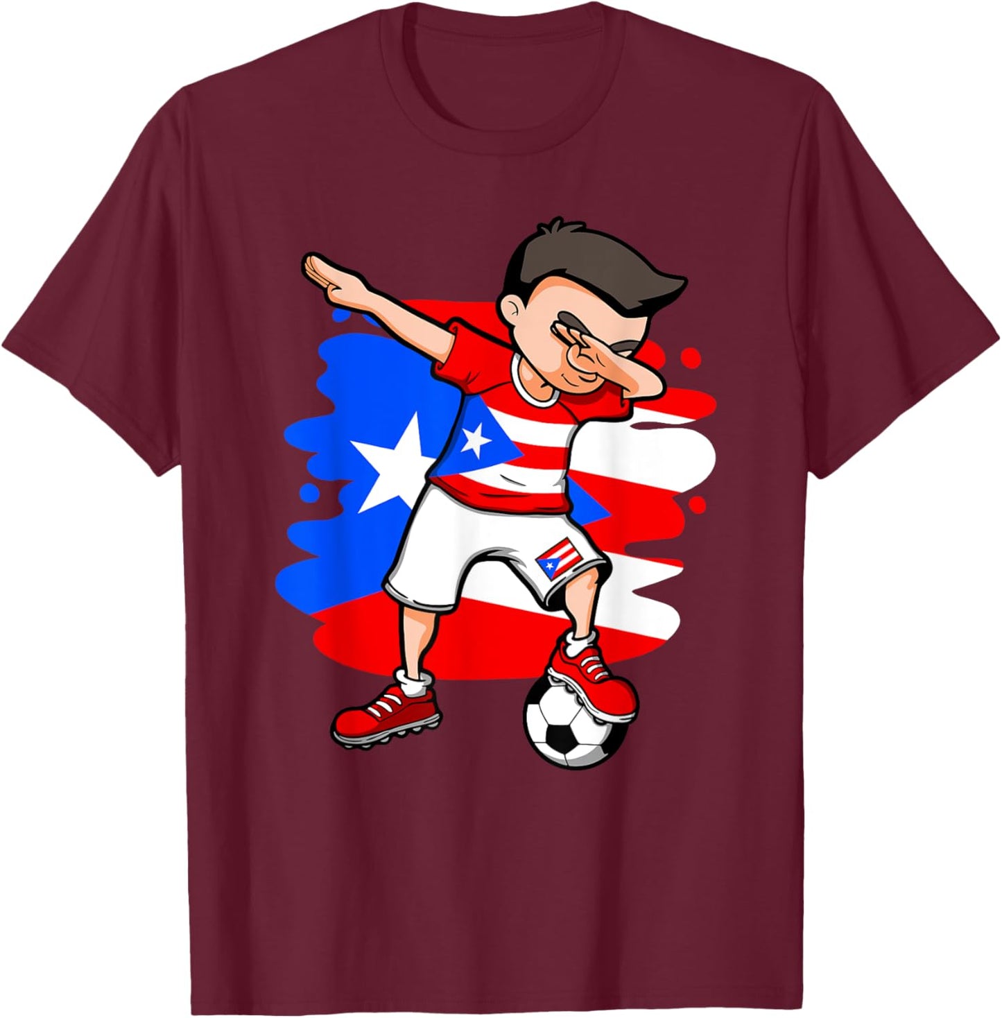 Dabbing Soccer Boy Puerto Rico Fans Jersey Puerto Rican Flag T-Shirt - T-Shirt | Maroon
