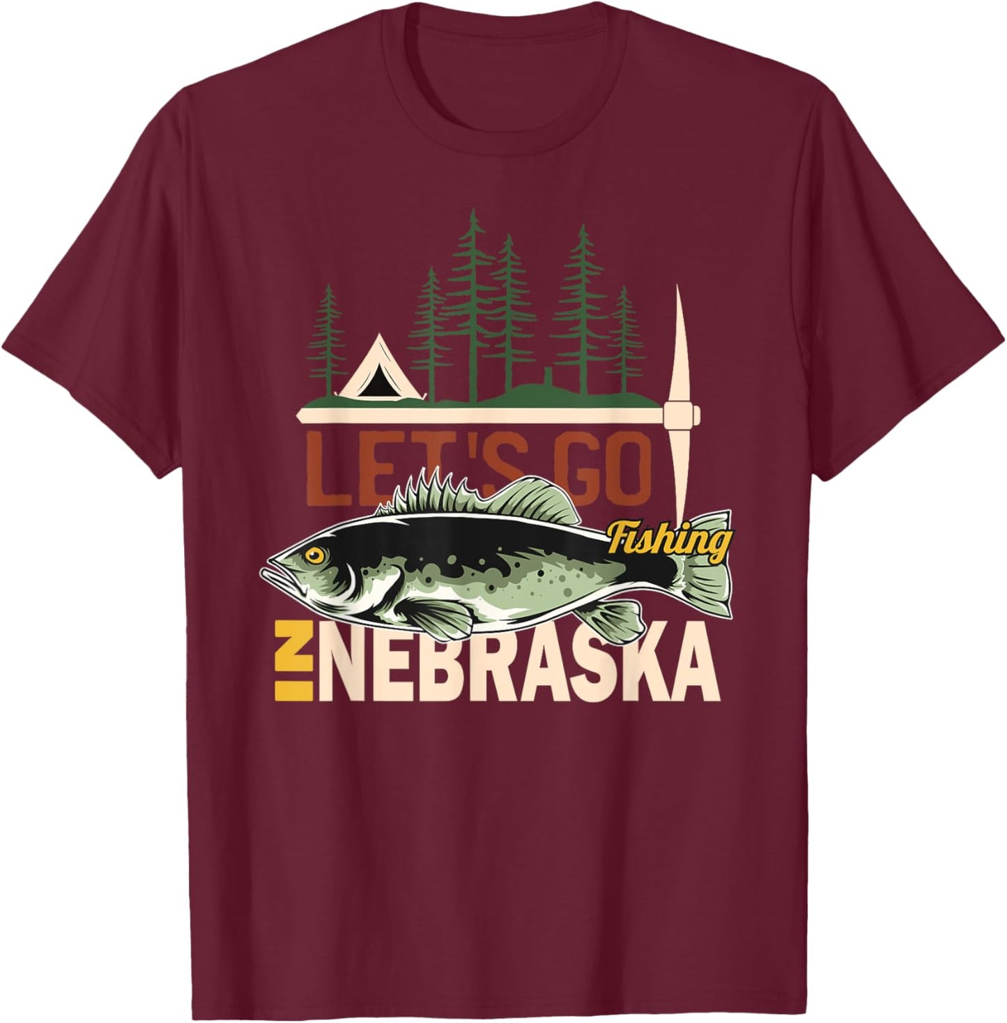 Camping Fishing in Nebraska - Nature Nebraska Fishing T-Shirt - T-Shirt | Maroon