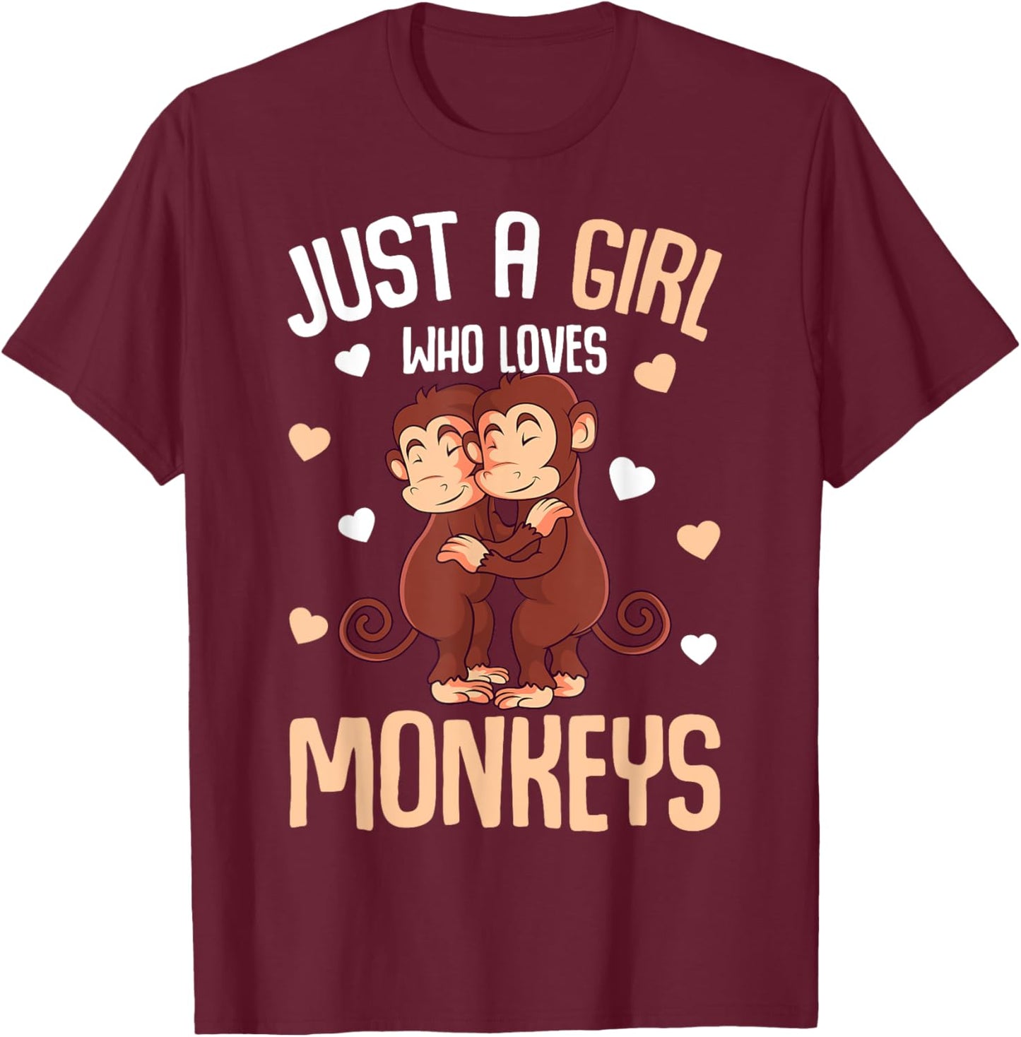 Just A Girl Who Loves Monkeys Kids Girls Monkey T-Shirt - T-Shirt | Maroon