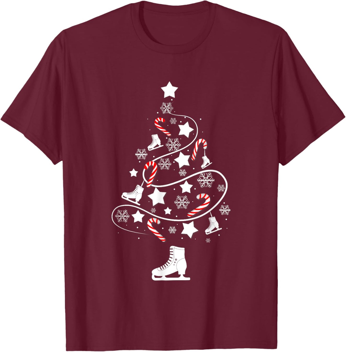 Ice Skating Christmas Tree Xmas Skaters Funny Winter Sports T-Shirt - T-Shirt | Maroon