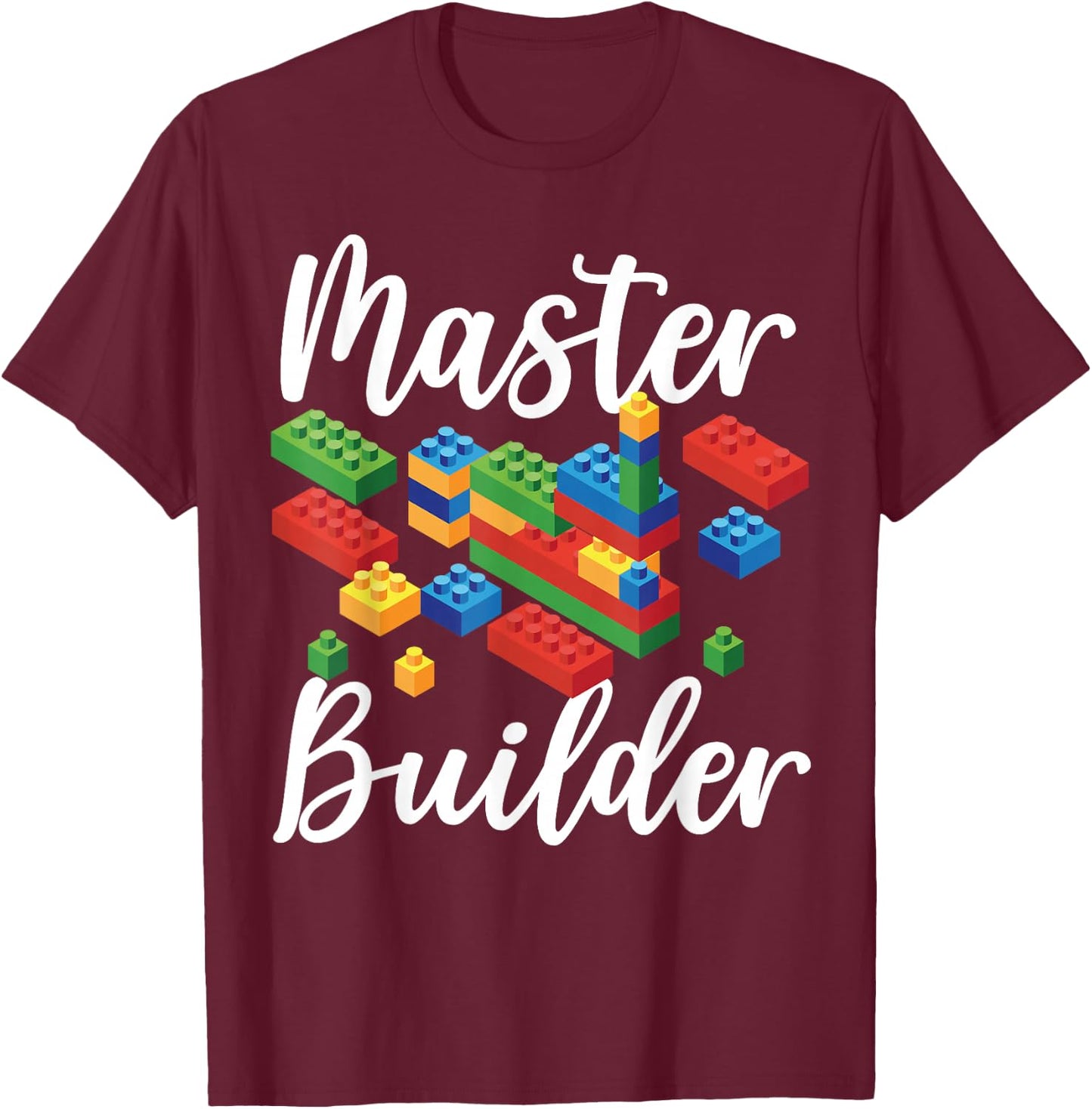 Master Builder Bricks Blocks Play Toys T-Shirt - T-Shirt | Maroon