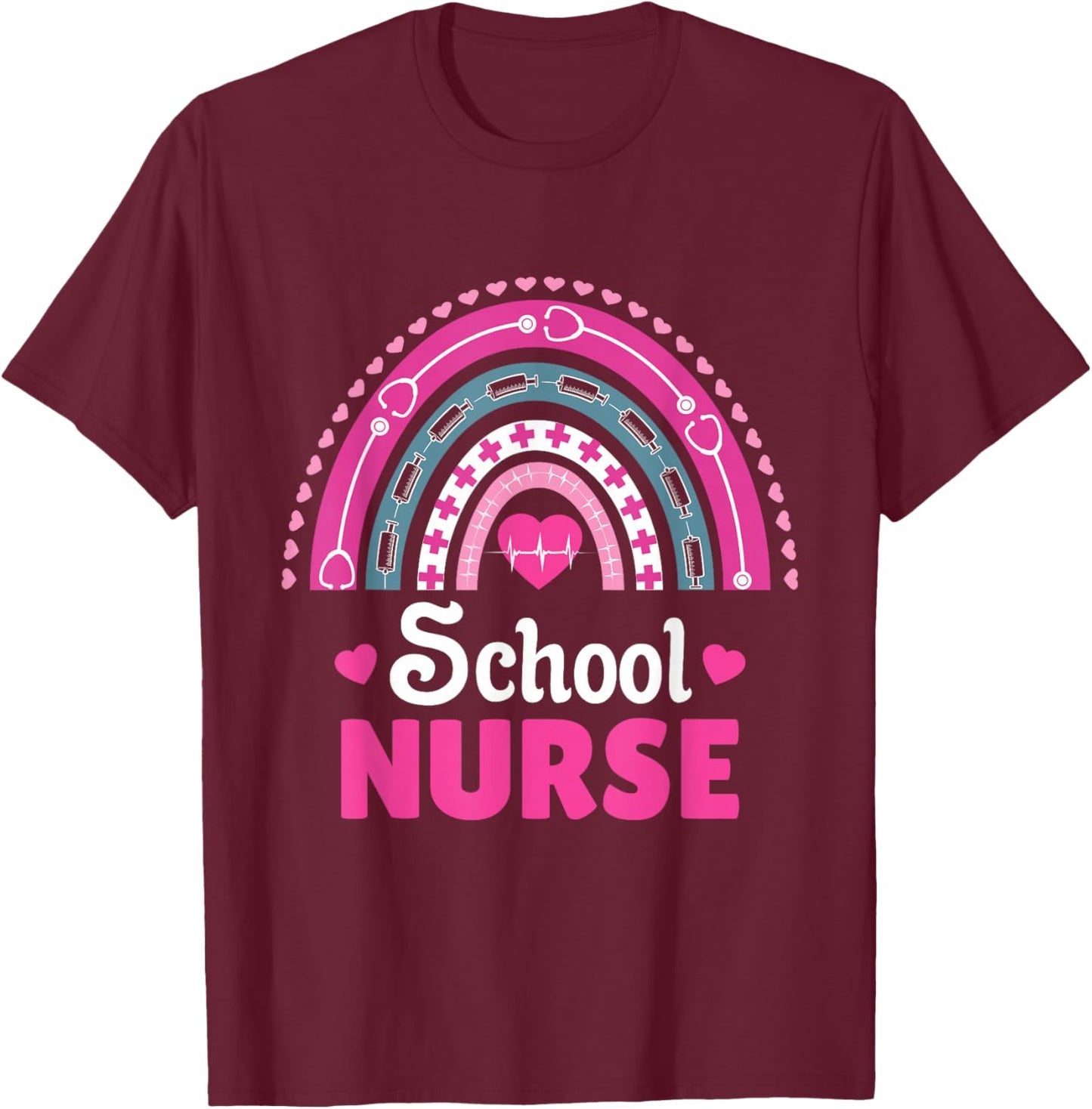 School Nurse Boho Rainbow T-Shirt - T-Shirt | Maroon