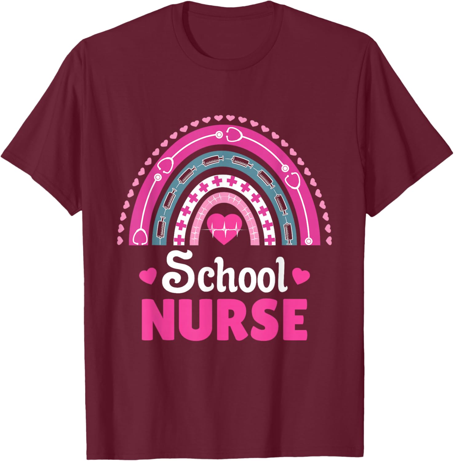 School Nurse Boho Rainbow T-Shirt - T-Shirt | Maroon