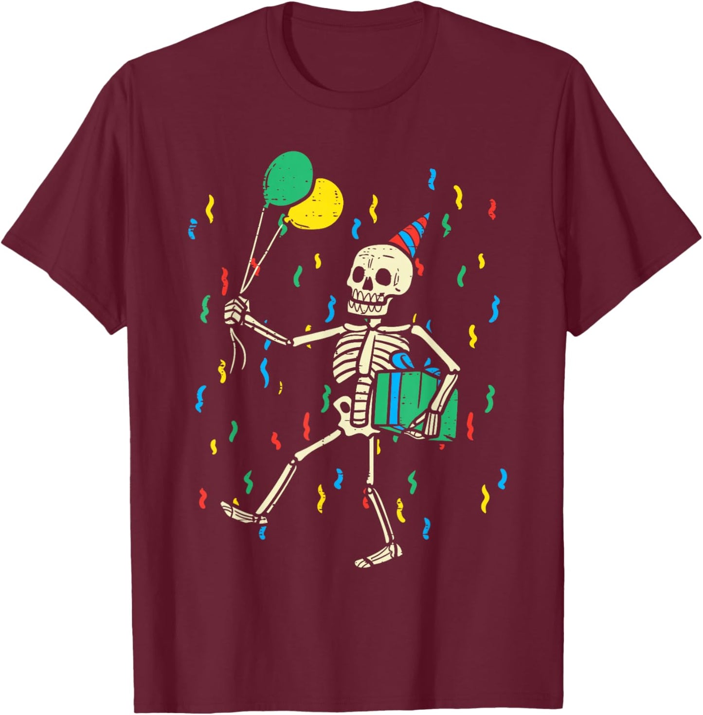 Skeleton Birthday Funny Happy Halloween Bday Boys Kids T-Shirt - T-Shirt | Maroon