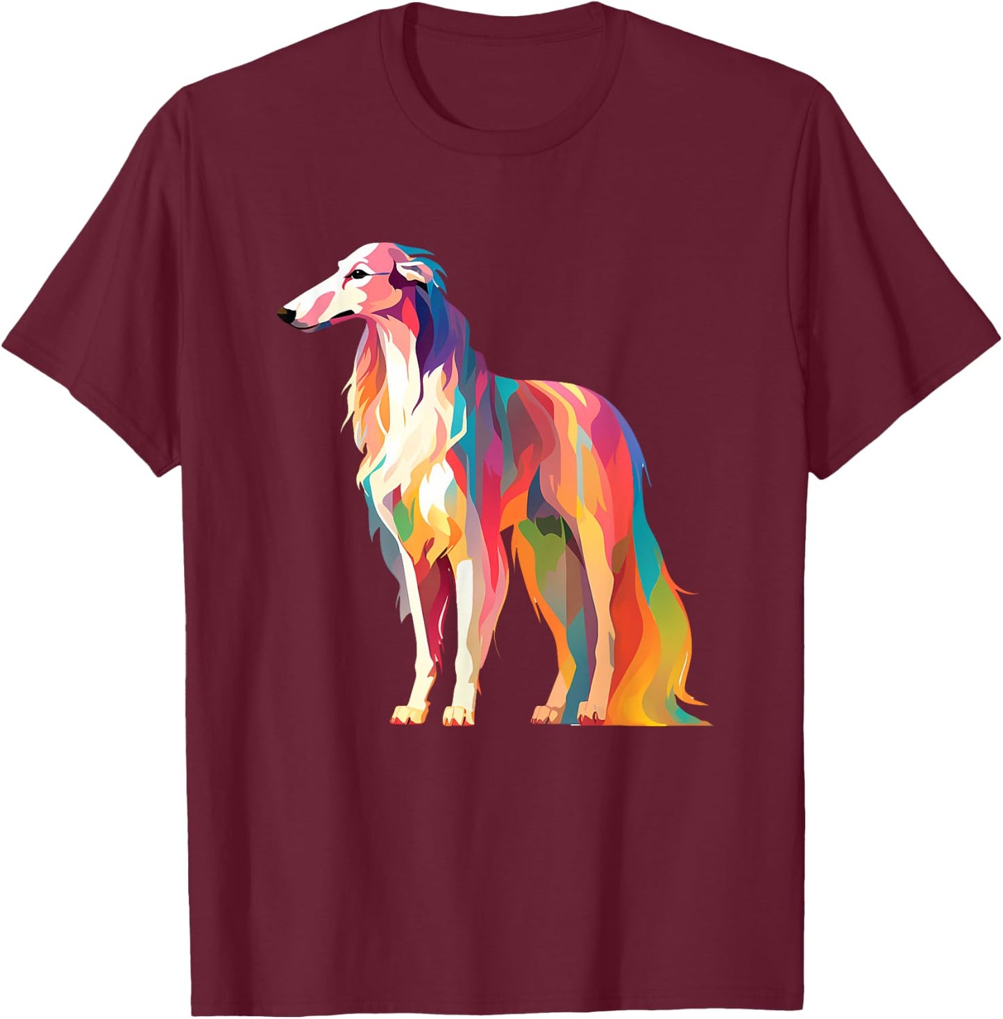 Colorful Pop Art Borzoi T-Shirt - T-Shirt | Maroon