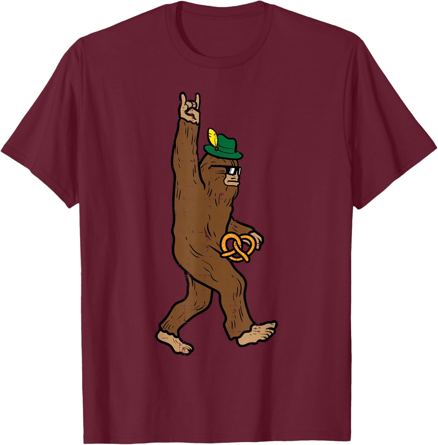 Oktoberfest Bigfoot Sasquatch Rock Rocker German Men Boy Kid T-Shirt - T-Shirt | Maroon